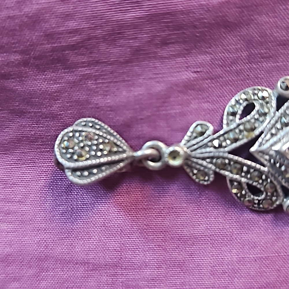 Vintage sterling silver retro marcasite 1.75" pendant with teardrop amethyst - Picture 5 of 8